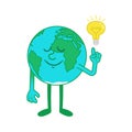 Cartoon character of Earth with idea Royalty Free Stock Photo
